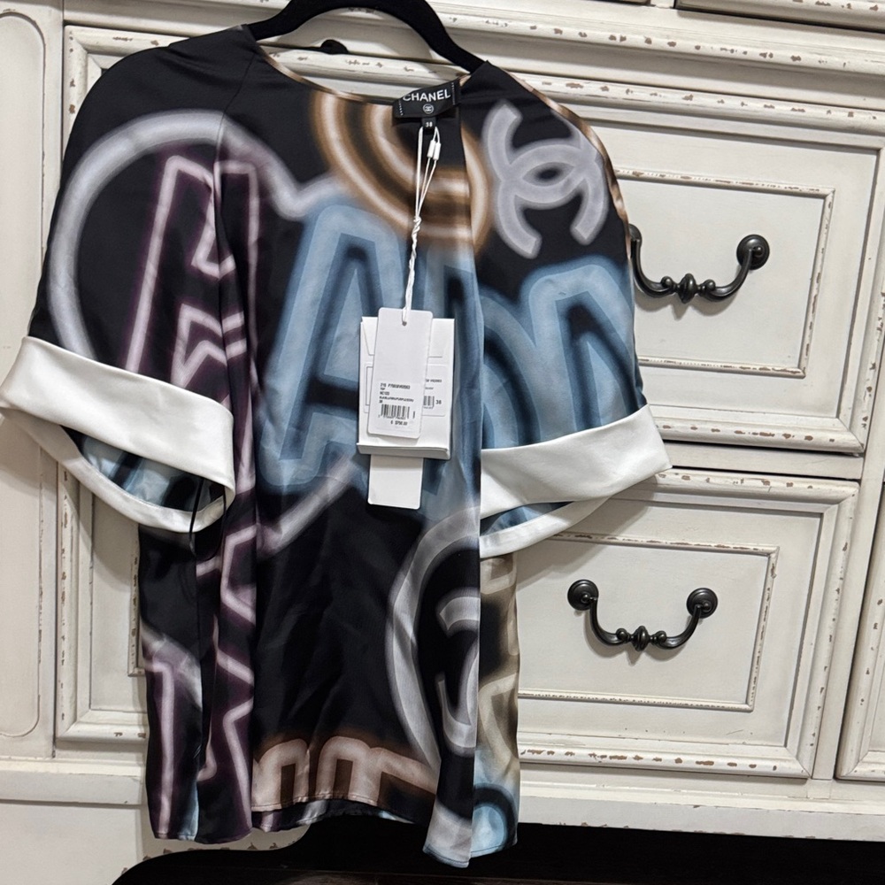 Chanel Multicolor Graphic Silk Blouse 100% authentic
